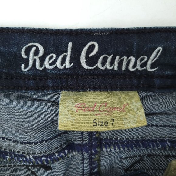 Red Camel Skinny Jeans Women Juniors Sz 7 Stretch Dark Wash Denim Low Rise Studs - Picture 5 of 14